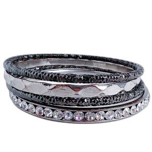 Silver and Gunmetal Black Bangle Set Distressed Grunge Boho
